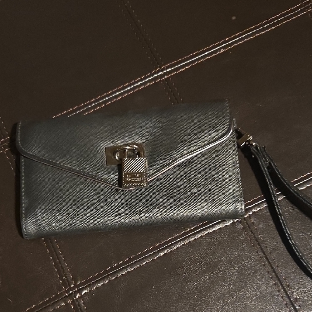 Steve Madden Padlock Black Clutch Bag